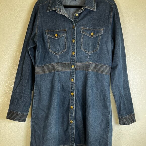 Denim‎ Chambray Knee Length Casual Button Front Dress Size Medium - Picture 2 of 8